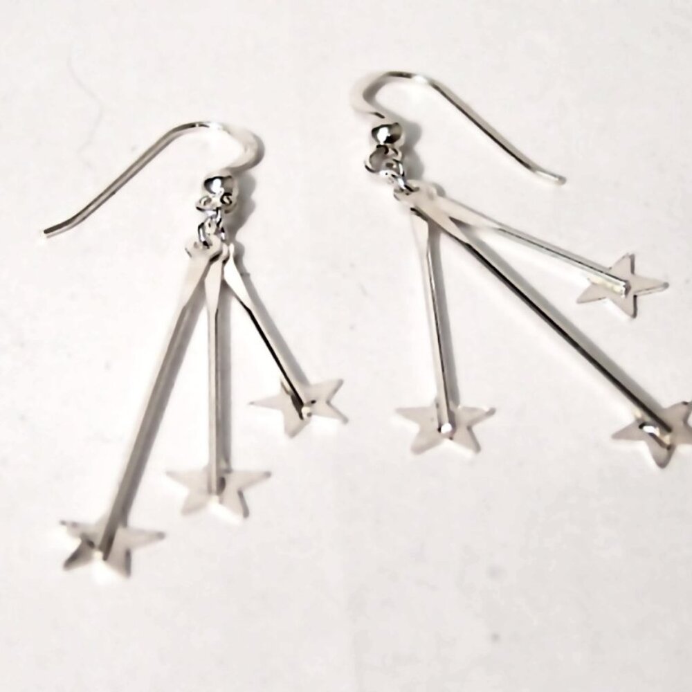Sterling Silver Triple Star Dangle Earrings French Ear Wires